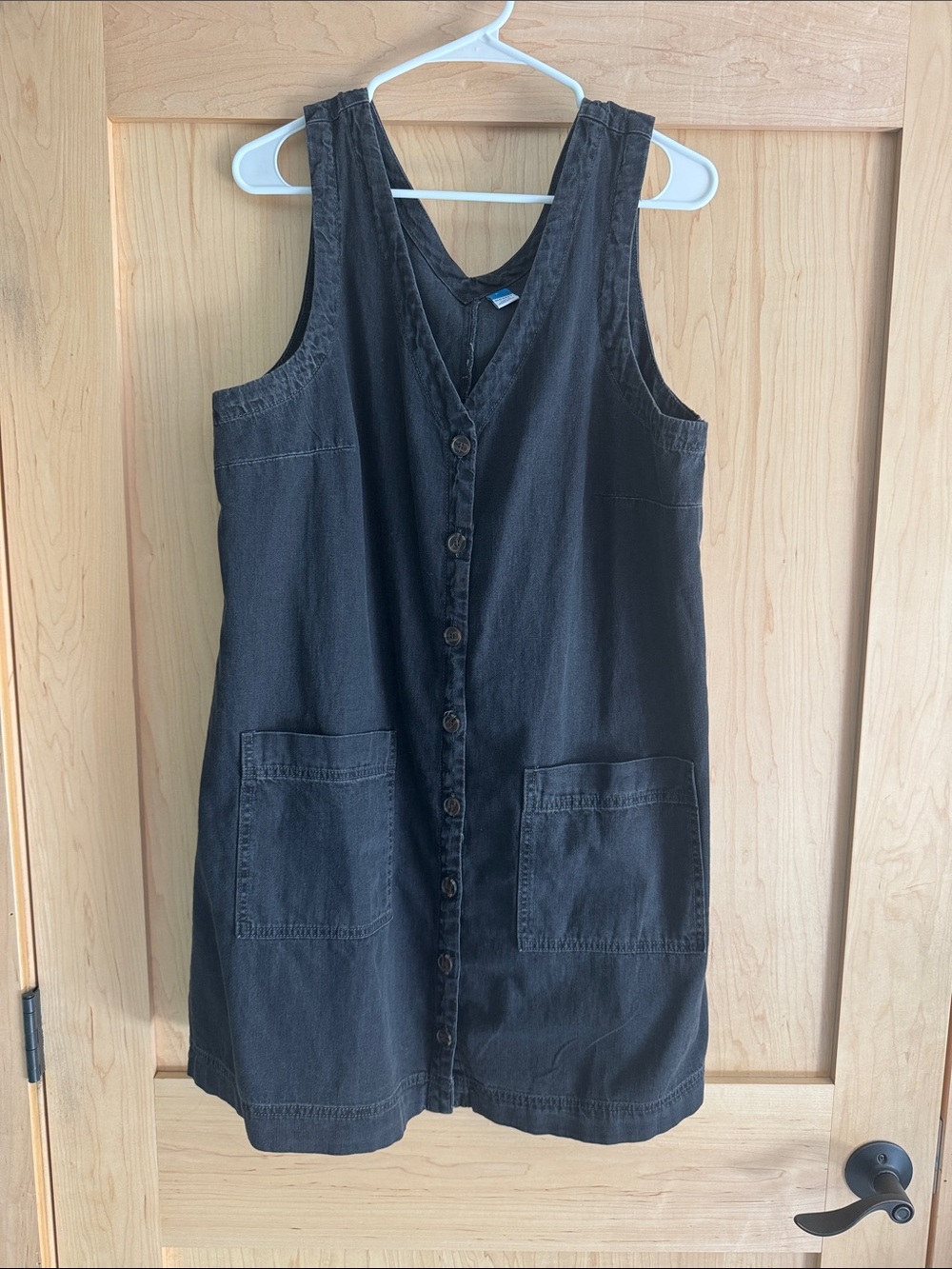 Old Navy Button-Front Black Denim Pinafore Dress
